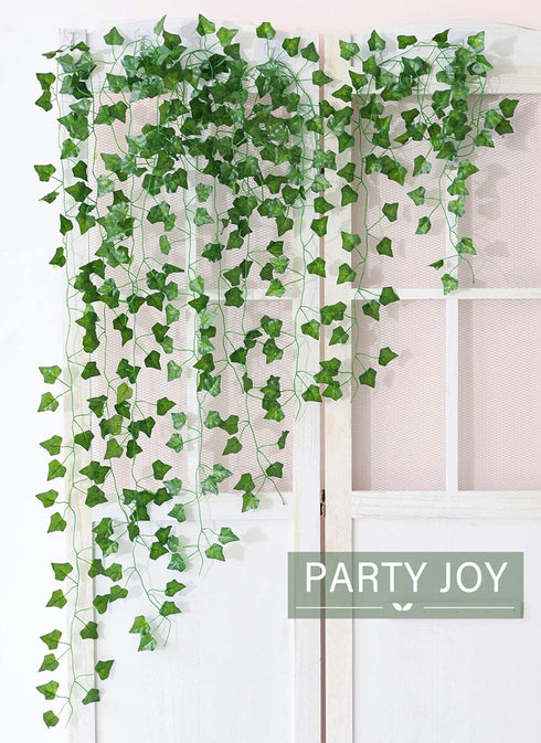 PARTY JOY 84Ft 12 Strands Artificial Ivy Leaf Vines, Hanging Plants Garland Fake Foliage for Home Garden Bedroom