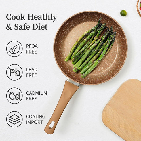 Innwewell Non Stick Frying Pan - Granite Stone Non Stick Skillet Frying Pans, Safe&No Toxic Egg Omelette Frying Pan, Small Nonstick Cookware Cooking Pan, Induction Compatible, PFOA Free(8inch, Gold) by Innerwell