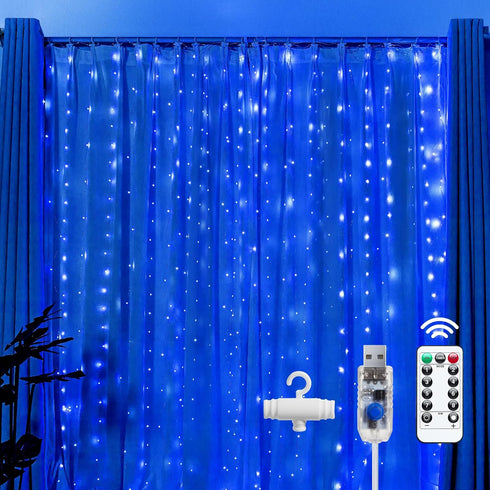 Brightown 300 LED Blue Fairy Curtain Lights, 9.8ft x 9.8ft String Lights,
