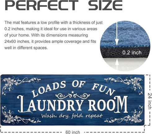 Laundry Room Rug Runner 24"x60", Non Slip Waterproof Mats for Laundry Room Decor, Washable Floor Rug for Mudroom, Navy