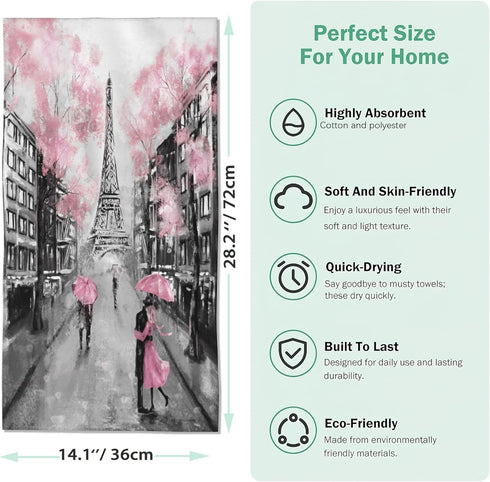 Set 2,Pink 28 14 Inch Eiffel Tower Hand Towel of Paris Decorative Bathroom Towels Face Washcloths Fingertip Towels x