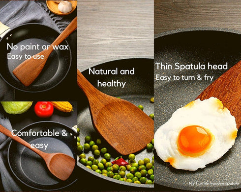 Wooden Spatulas - Eco-Friendly, Durable & Ergonomic Kitchen Utensils, Non-Scratch Cooking Tools Set of 2 (12.8” & 12”)