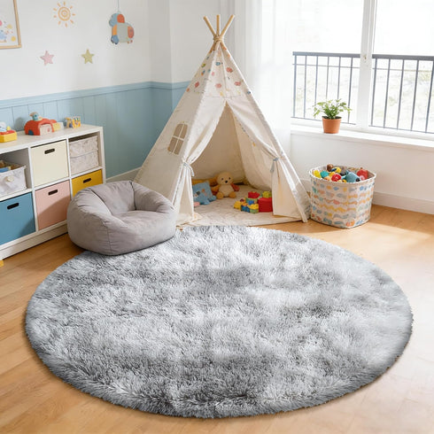 6'X6' Tie-Dyed Fluffy Round Rug,Soft Area Rugs for Girls Room,Shaggy Rugs for Living Room,Non Slip Circle Rug for Kids