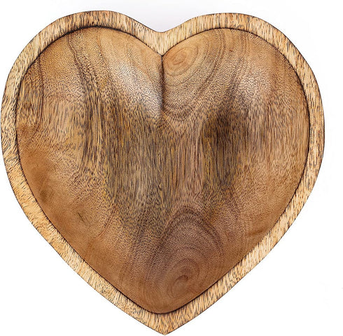 WitnyStore 8" Heart Shaped Wood Bowl, Brown, Handcrafted Wooden Serving Tray, Functional Decorative Tableware for