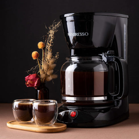 Mixpresso 12 Cup Coffee Pot, Auto-Off & Reusable Filter, Large Drip Coffee Maker with Borosilicate Glass Carafe