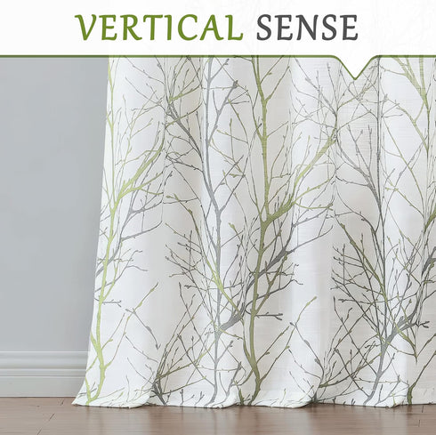 FMFUNCTEX Linen Semi Sheer Curtains, Sage Green White, 54 Inches Long for Living Room, Grommet Top 2 Panels