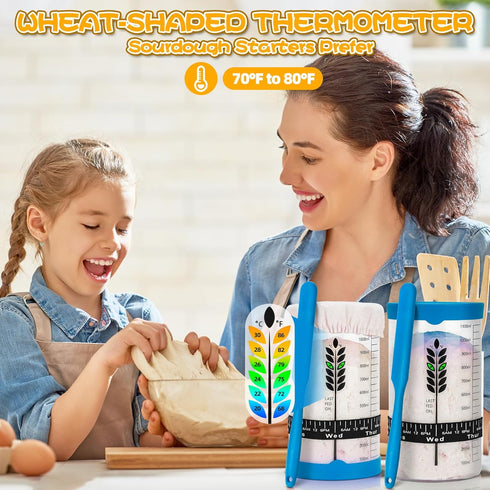 2Pack, 40OZ Sourdough Starter Jar Kit Large Sourdough Starter Kit With Thermometer Strips & Scraper, Sourdough Bread