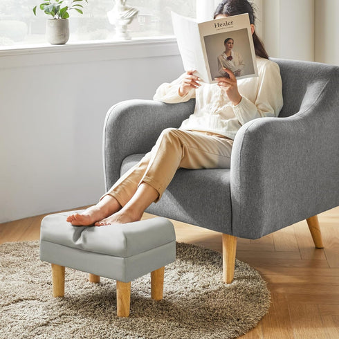 15.75" 11.42" W12.6" UHBD040G YMYNY Small Footstool Ottoman, Faux Leather Footrest with Sponge Padded Seat, Step Stool
