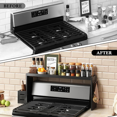 MAICHUAN 31in 6 Bamboo Stove Shelf, Spice Shelf for Kitchen Stove, Over the Stove Shelf, Stove Top Shelf for Back