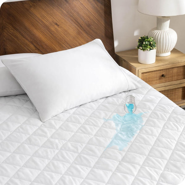 Bare Home Waterproof Quilted Mattress Pad - Cooling Mattress Topper, Elastic Fitted Cover, 15 Inches Deep