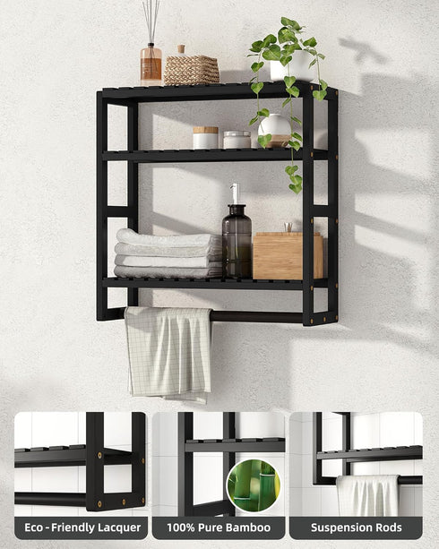 Galood 3 Over The Toilet Storage Bathroom Shelves Wall Mounted Tier Space Saver Corner Shelf Organizer Bamboo Towel