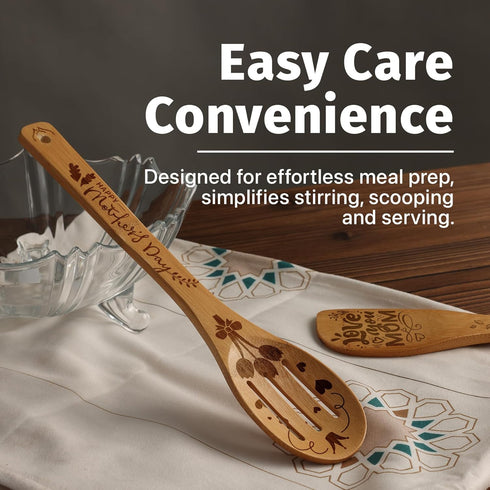 Premium Bamboo Wooden Spoons for Cooking, Ideal Gifts for Mom from Daughter - Wooden Cooking Utensils