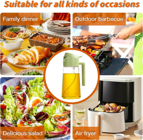 Premium 2-in-1 Oil Sprayer & Dispenser Bottle for Kitchen, 600ml Glass Olive Oil Mister (Green)