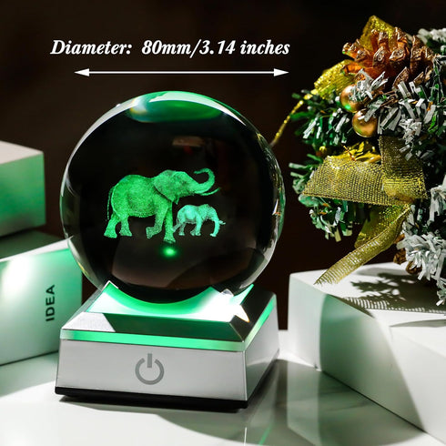 3D Elephant Crystal Ball Figurines Gifts with LED Base - Elephant Gifts for Women Mom on Christmas Birthday Mother Day
