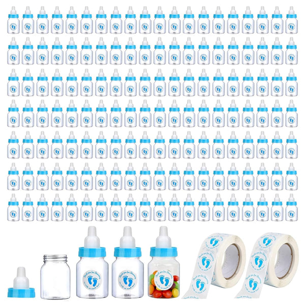 144 Blue Mini Baby Bottles for Baby Shower Favors - Plastic, Vented,