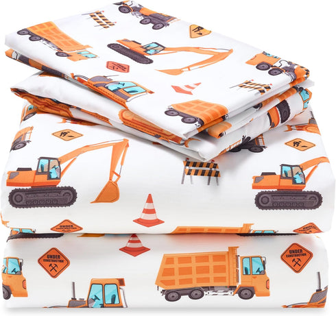 Joiedomi Kids Full Sheet Set Construction Vehicle - 4 Piece Soft Microfiber