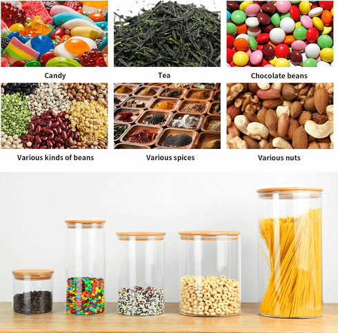 18 Oz Glass Jar with Lid, Clear Thickened Storage Container with Sealed Bamboo Lid for Coffee, Sugar, Spices