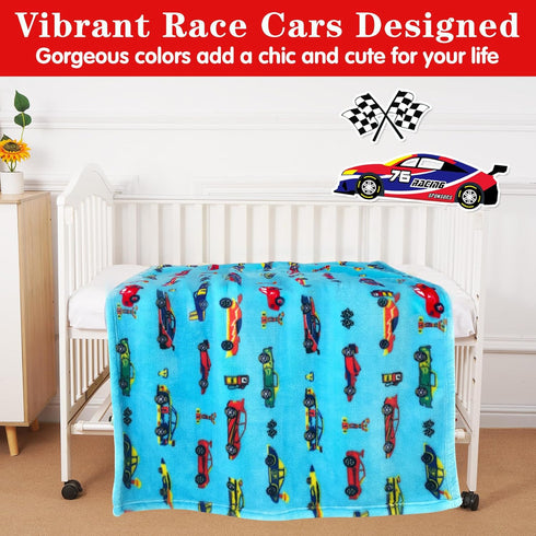 Lukeight Plush Toddler Blanket for Boys and Girls, Thick Car Blanket Birthday Gifts (Race Cars, 30x40 Inches)