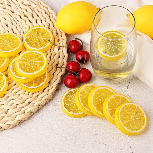 20pcs Mini Simulation Lemon Slices, Fake Plastic Fruit Model for Wedding Decoration, Photography Props, Basket Display
