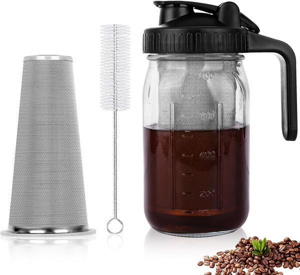 Cold Brew Coffee Maker, 32oz Pitcher with Stainless Steel Super Dense Filter, Durable Glass, BPA Free