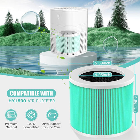 HY1800 True HEPA Replacement Filter for MORENTO/CHIVALZ/Loytio Air Purifier, 3-in-1 H13 Filter, 2 Pack
