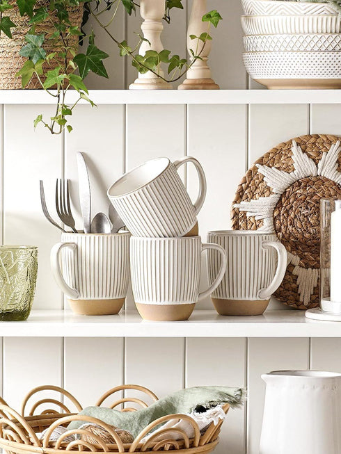 16 oz,Ceramic Set, 3.8 inch, Set 6, LE TAUCI Coffee Mugs Mug Embossment Cups for Latte, Hot Tea, Cappuccino, Mocha