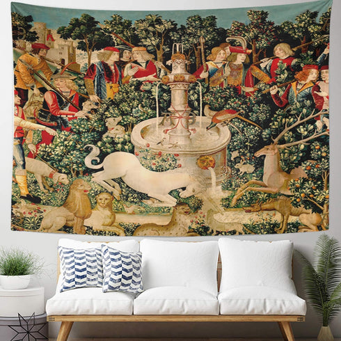 Semtomn Tapestry Artwork Wall Hanging, Unicorn Tapestries, Medieval Hunt, 60x80 Inches Home Decor