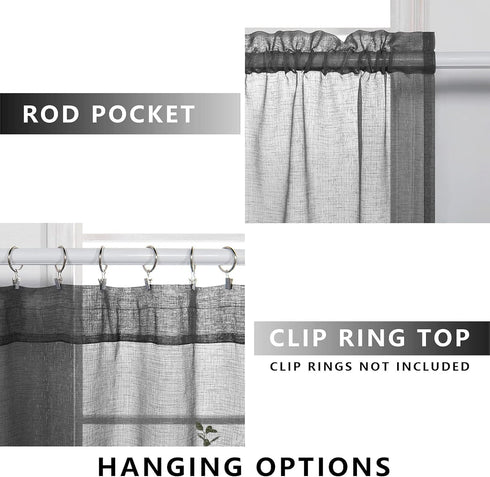 Charcoal Gray Sheer Curtains 45 Inches Long for Kitchen, Pair Set 2 Panels, Light Filtering Dark Grey
