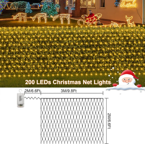 6.6 9.8Ft 200 8 Dimmable echosari Net Lights Battery Powered, x LED Net Bush Lights with Mode Timer Remote, Mesh