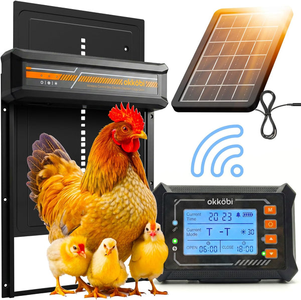 Wireless Automatic Chicken Coop Door Solar Powered LCD Display, Timer & Light