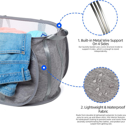 Tear Proof Pop Up Laundry Hampers with Strong Handles, Easy to Carry & Collapsible Laundry Basket, Honeycomb