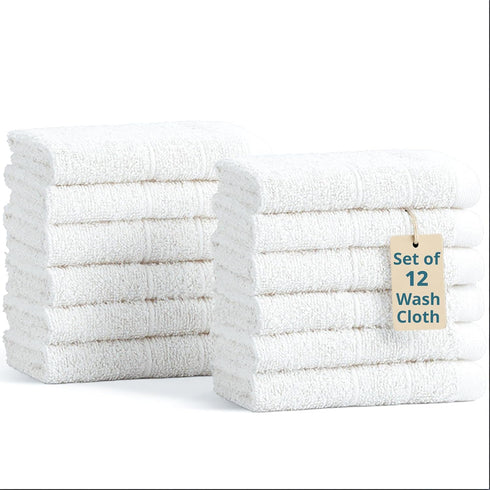 Casa Platino White Washcloths 12 Pack - 13x13 inches - 100% Cotton