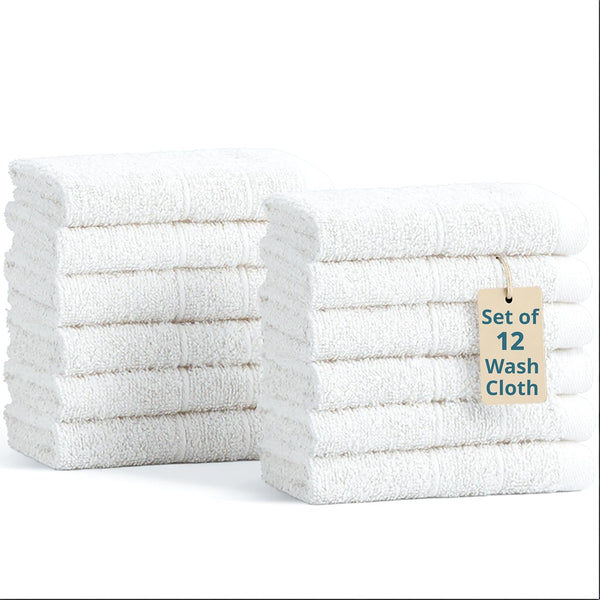 Casa Platino White Washcloths 12 Pack - 13x13 inches - 100% Cotton