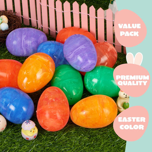72 3.15" JOYIN Pcs Plastic Iridescent Printed Bright Easter Eggs Tall for Easter Hunt, Basket Stuffers Fillers