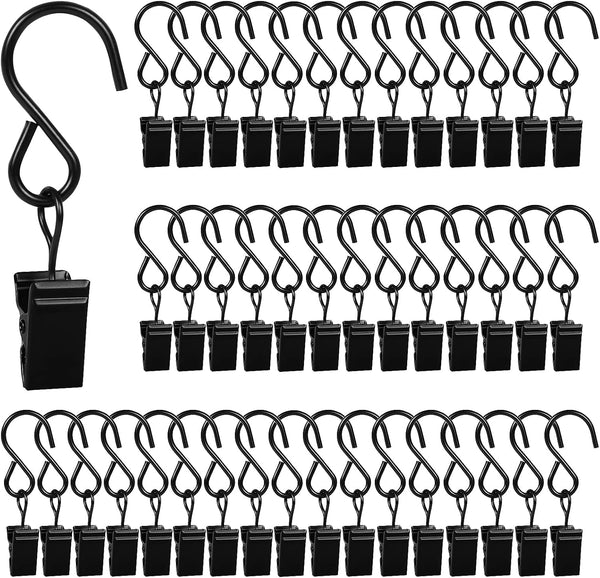 HOOSUN 46 Pack Curtain Hooks Clips,S Hooks for Hanging Outside String Lights,Metal
