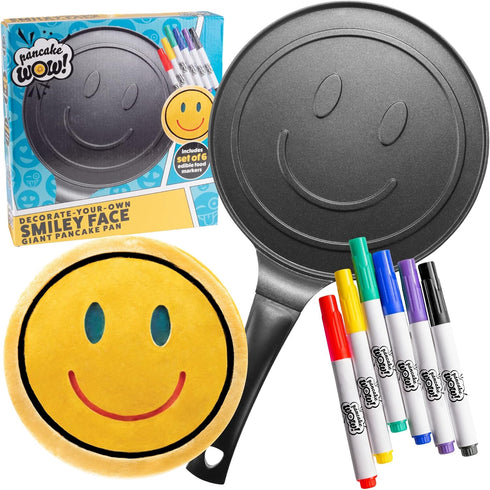 CucinaPro XL Smiley Face Pancake Pan - 10-Inch Nonstick Aluminum with Edible Food Markers for Kids' Crafts