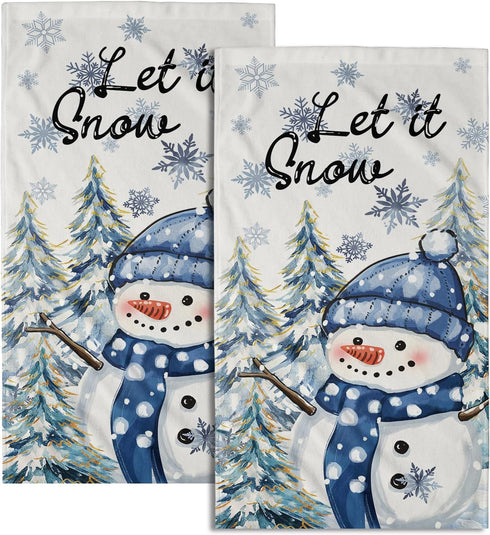 Mweet Winter Hand Towels Set of 2, 14x28 Inch Farmhouse Snowman Pine Tree