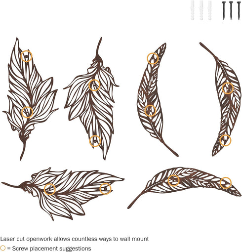 Decor-Set Lavish Home Wall of Two Metal Feather Hanging Wall Art Laser Cut Contemporary Nature Sculpture for Living