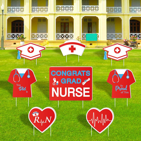 8Pcs 16Pcs Whaline Nurse Graduation Yard Signs with Stakes Grad Cap Nurse Cap Lawn Sign Waterproof Congrats Grad Lawn