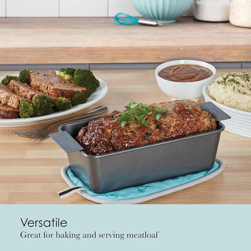 Chicago Metallic 2-Piece Healthy Meatloaf Pan, Professional Grade Non-Stick Carbon Steel, 12.2 inch