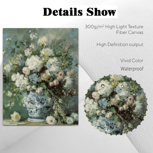 Still Life Flower Wall Art, Vintage Floral Oil Painting Print, Farmhouse Floral Pictures, 16x20in No Frame