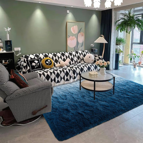 DweIke Luxury 4' x 6' Modern Indoor Area Rugs: Navy Blue High Pile Fluffy Carpet for Girls Kids Bedroom, Non-Slip