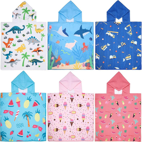 Oudain 6 Pcs Kids Hooded Towel Kids Bath Towels with Hood Microfiber
