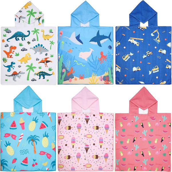 Oudain 6 Pcs Kids Hooded Towel Kids Bath Towels with Hood Microfiber