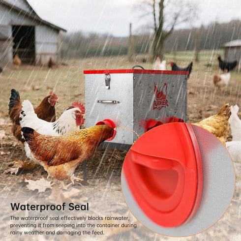 LUIHER 25LB 6 chicken food dispenser no waste chincken feeder Ports Large Capacity Galvanized Metal Poultry Feeder