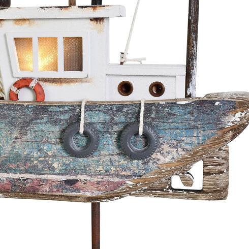 Sailboat Aecipl Nautical Decor Wood Model with LED Light - Beach Themed Sailing Boat Ornament Wooden Coastal Tabletop