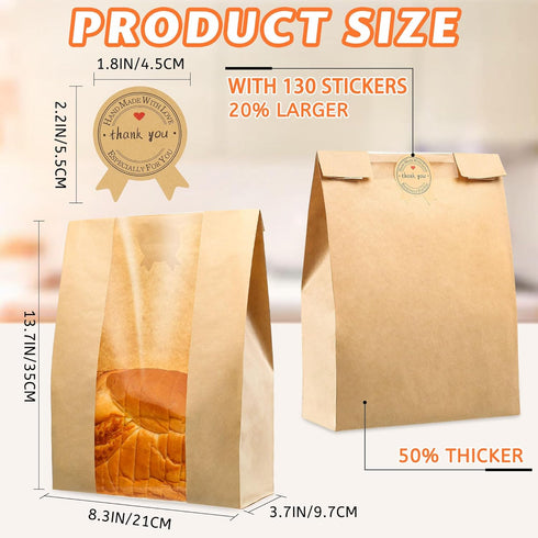 Bread Bags for Homemade Bread, Sourdough Paper Bread Bags With Window, 50% Thicker 13.7x8.2x3.7in A Large Bakery Bags Used for Storage Bread Cookies & Snacks, 30 Cute Sealing Stickers with Ties (25) by AZLTC
