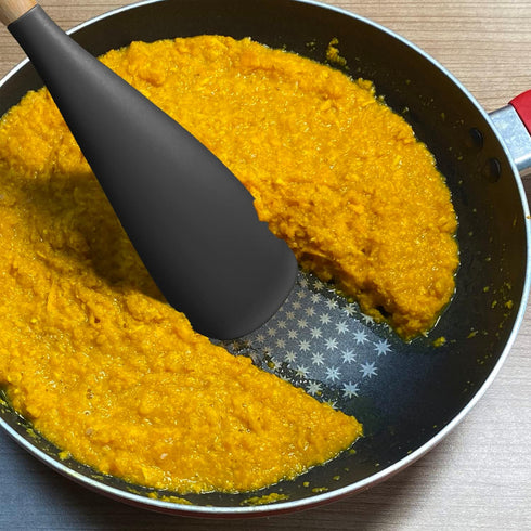 VOVOLY 11.4'' Black Silicone Cooking Spoon for Nonstick Cookware, Mixing, Scooping, and Scraping