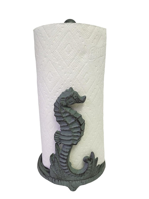 De Leon Collections Seafoam Green Cast Iron Sea Horse Paper Towel Holder