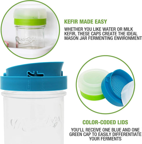 Masontops Kefir Lid Mason Jar Lids | Wide Mouth Living Culture Grain Drainer Starter Kit, 2 Packs